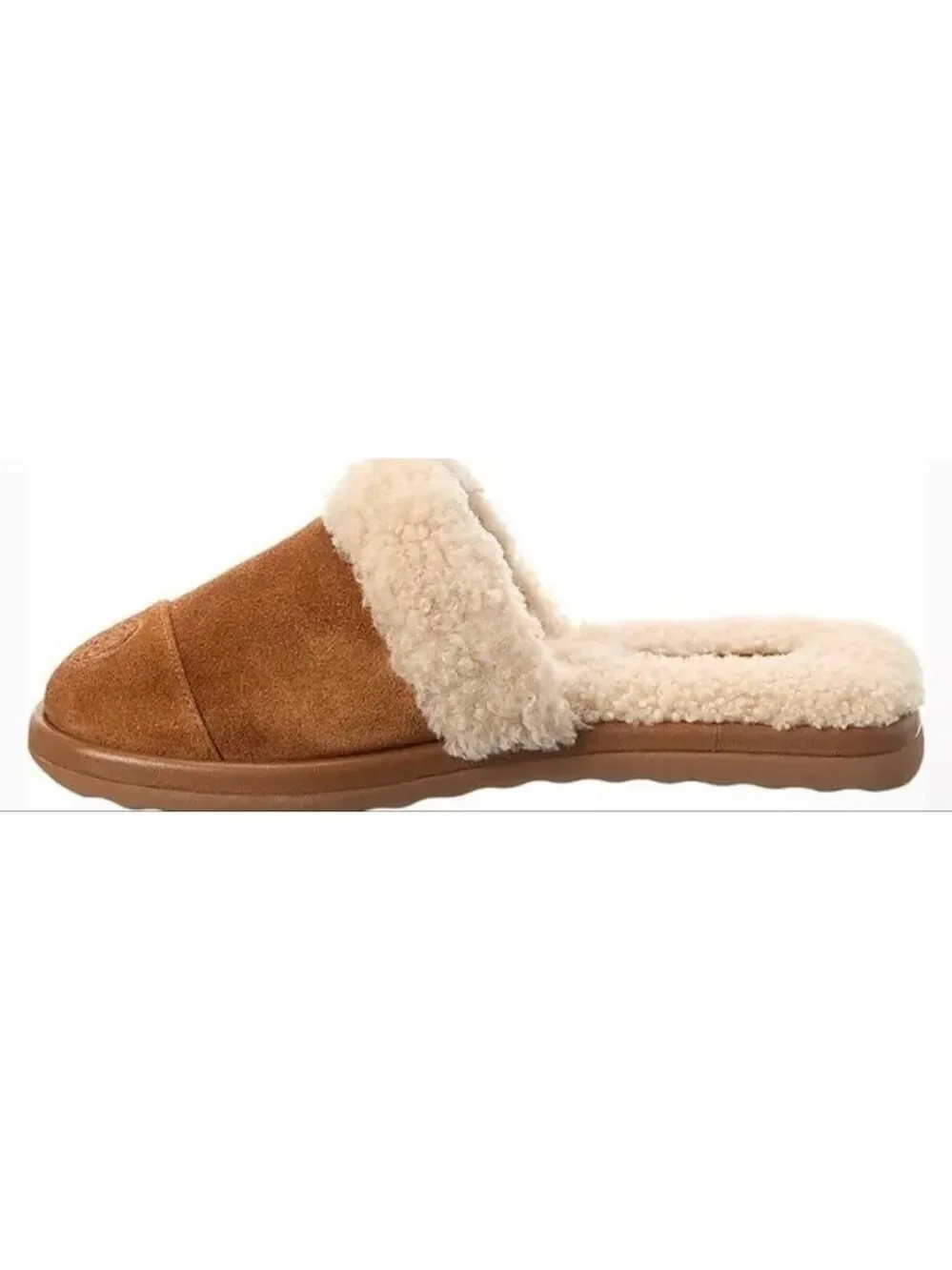 New Women's Tory Burch Suede & Shearling Slippers Brown Beige Size 7